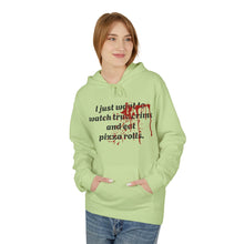 Load image into Gallery viewer, True Crime &amp; Pizza Rolls Hoodie — Cozy Fleece Hoodie with Cheeky Blood-Splatter Graphic