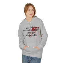 Load image into Gallery viewer, True Crime &amp; Pizza Rolls Hoodie — Cozy Fleece Hoodie with Cheeky Blood-Splatter Graphic