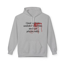 Load image into Gallery viewer, True Crime &amp; Pizza Rolls Hoodie — Cozy Fleece Hoodie with Cheeky Blood-Splatter Graphic