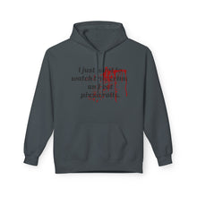 Load image into Gallery viewer, True Crime &amp; Pizza Rolls Hoodie — Cozy Fleece Hoodie with Cheeky Blood-Splatter Graphic