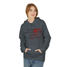 Load image into Gallery viewer, True Crime &amp; Pizza Rolls Hoodie — Cozy Fleece Hoodie with Cheeky Blood-Splatter Graphic